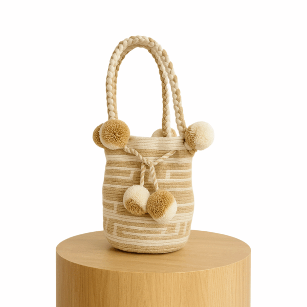 Bolso mano pompones - Beige