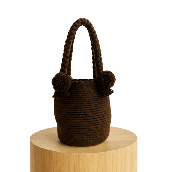 Bolso mano pompones - Café