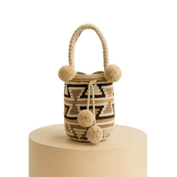 Bolso mano pompones - Café