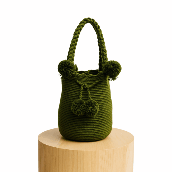 Bolso mano pompones - Verde olivo