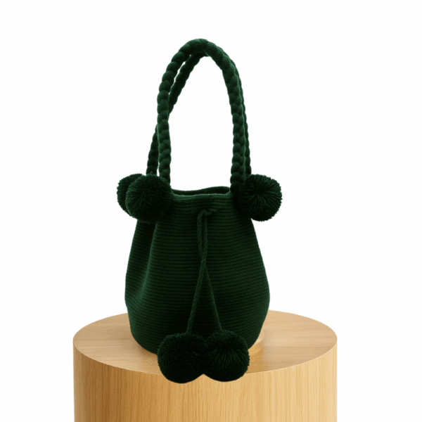 Bolso mano pompones - Verde pino