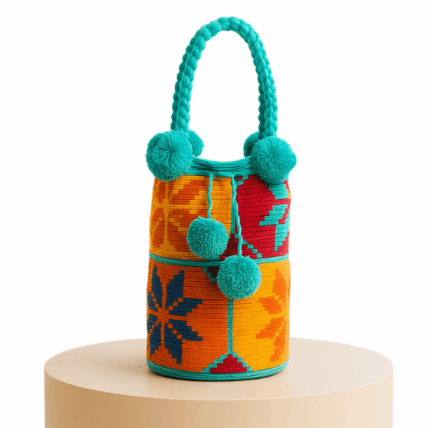 Bolso pompones - Aguamarina