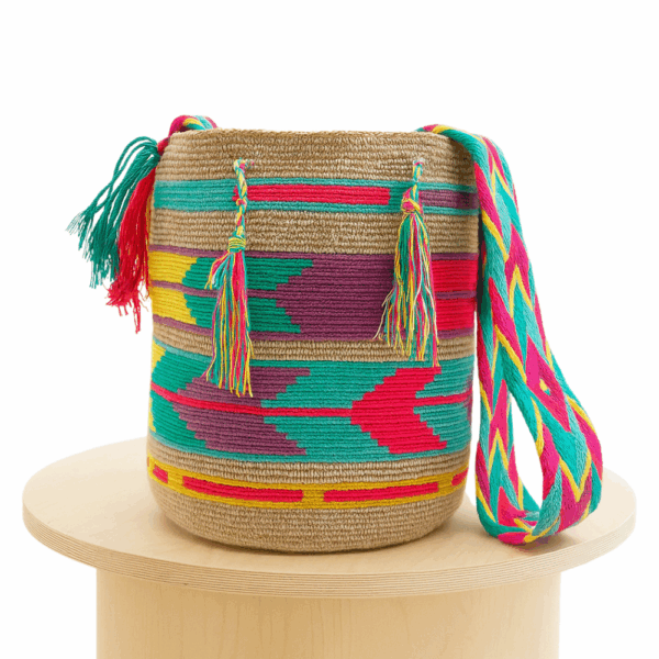 Mochila Wayuu -- Café/rosa/naranja
