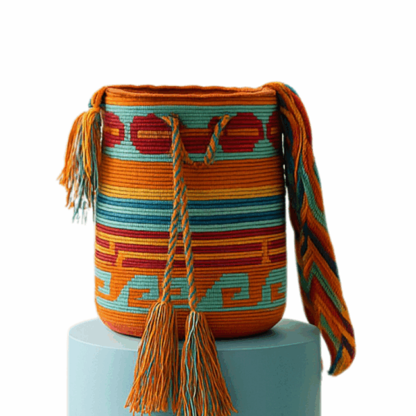 Mochila Wayuu -- Naranja/aguamarina